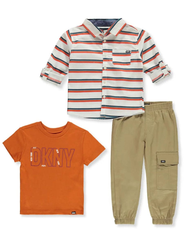 DKNY conjunto 3 piezas pantalon, camiseta y camisa - Talla 12 meses