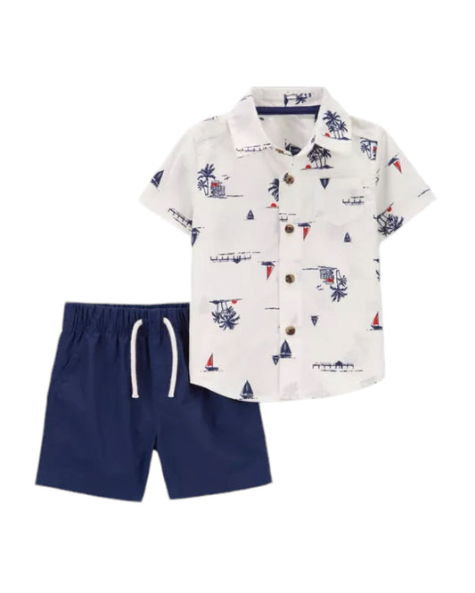 Carter's conjunto short azul camisa manga corta blanca - Talla 9 meses
