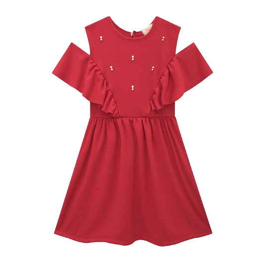Infanti vestido rojo perlas - Talla 4T y 10