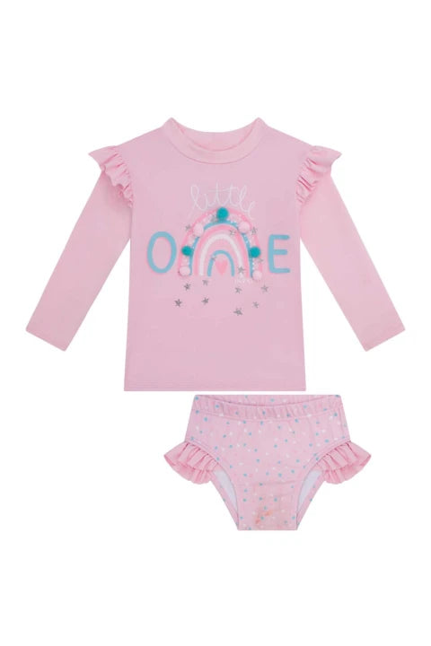 Infanti traje de baño rosa 2 piezas - Talla 6a9m