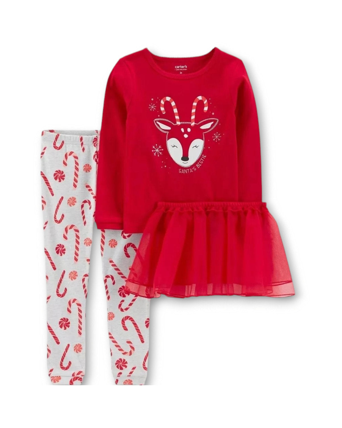 Carter's pijama pantalon sueter manga larga y tutú reno - Talla 3T