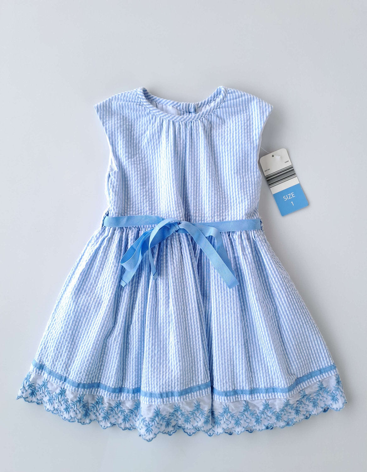 Young Hearts vestido celeste rayas blanco - Talla 12a18 meses
