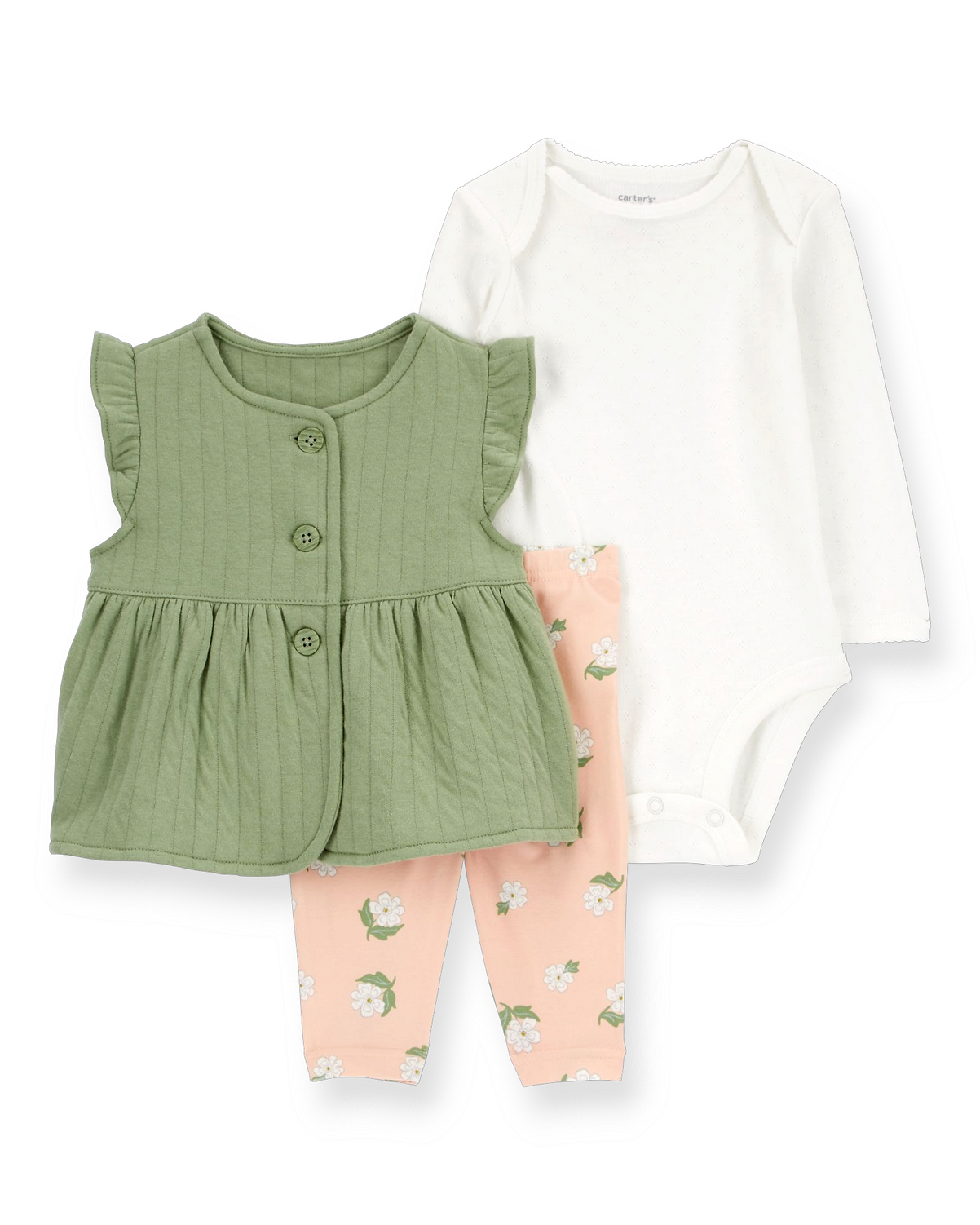 Carter's Set 3 piezas chaleco verde legging mameluco - Talla 24 meses