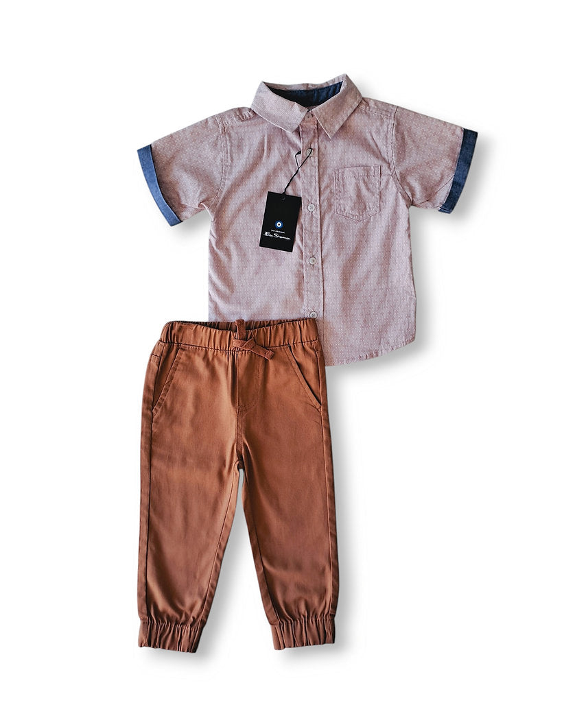 Ben Sherman conjunto pantalon marron camisa manga corta - Talla 18m 24m