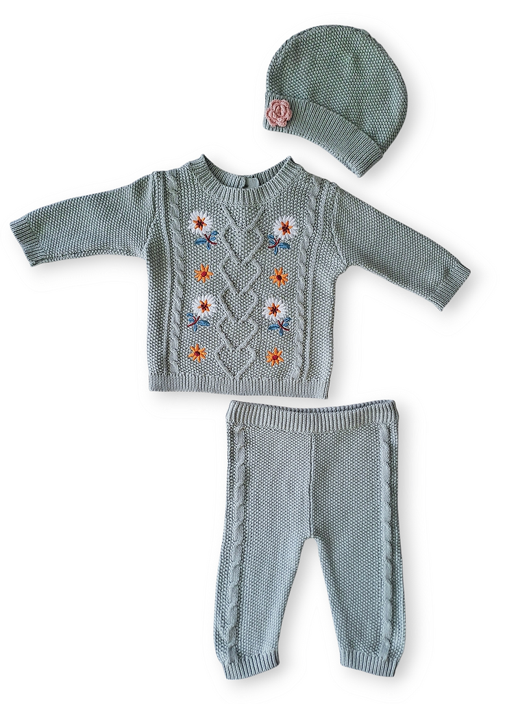 Nicole Miller conjunto verde tejido con gorro - Talla 3a6 meses