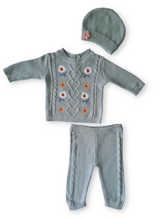 Nicole Miller conjunto verde tejido con gorro - Talla 3a6 meses