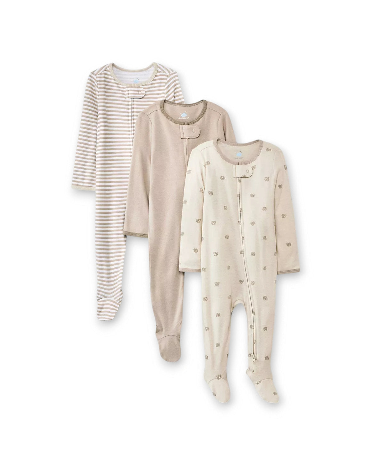 Cloud Island set 3 pijamas pie cerrado doble zipper pretzel unisex - Talla 0a3 meses