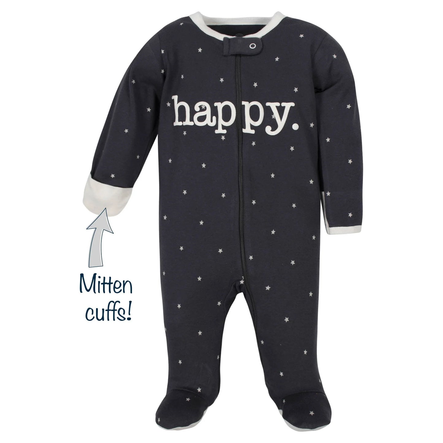Wonder Nation set 2 pijamas pie cerrado zipper happy unisex - Talla 0a3 meses