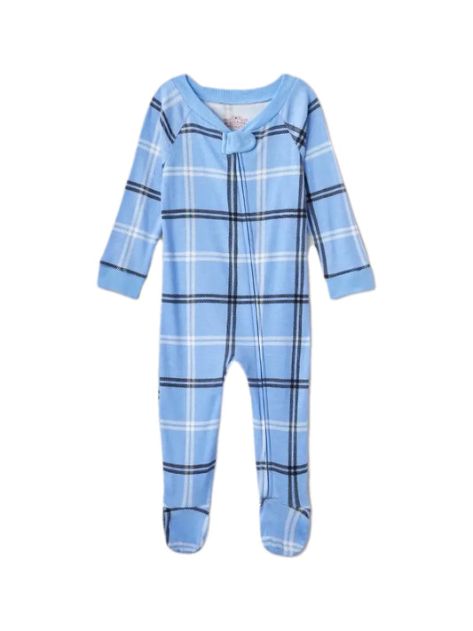 Wondershop pijama azul cuadros zipper pies - Talla 3a6 meses
