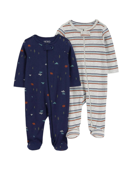 Carter's Set 2 pijamas doble zipper pie cerrado - Talla Recién nacido