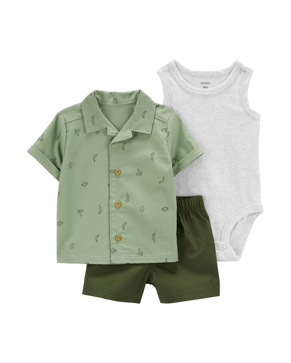 Carter's Set 3 piezas bermuda, camisa y mameluco - Talla 12m