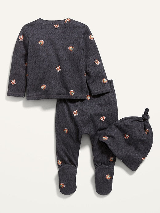Old Navy conjunto 3 piezas kimono con gorro - Talla 0a3 meses