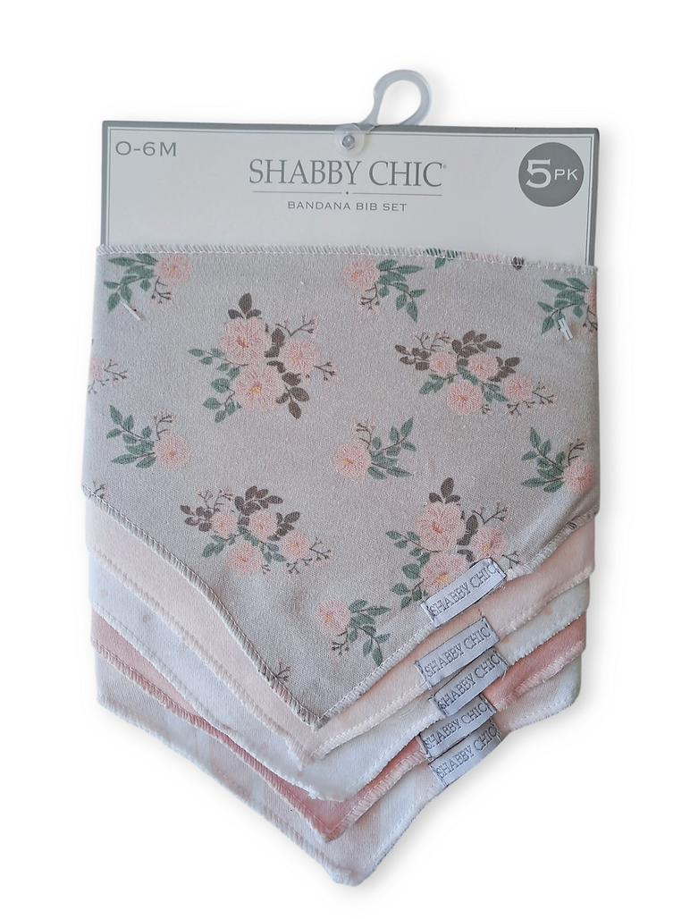 Shaby Chic set 5 bandana/babero verde flores rayas