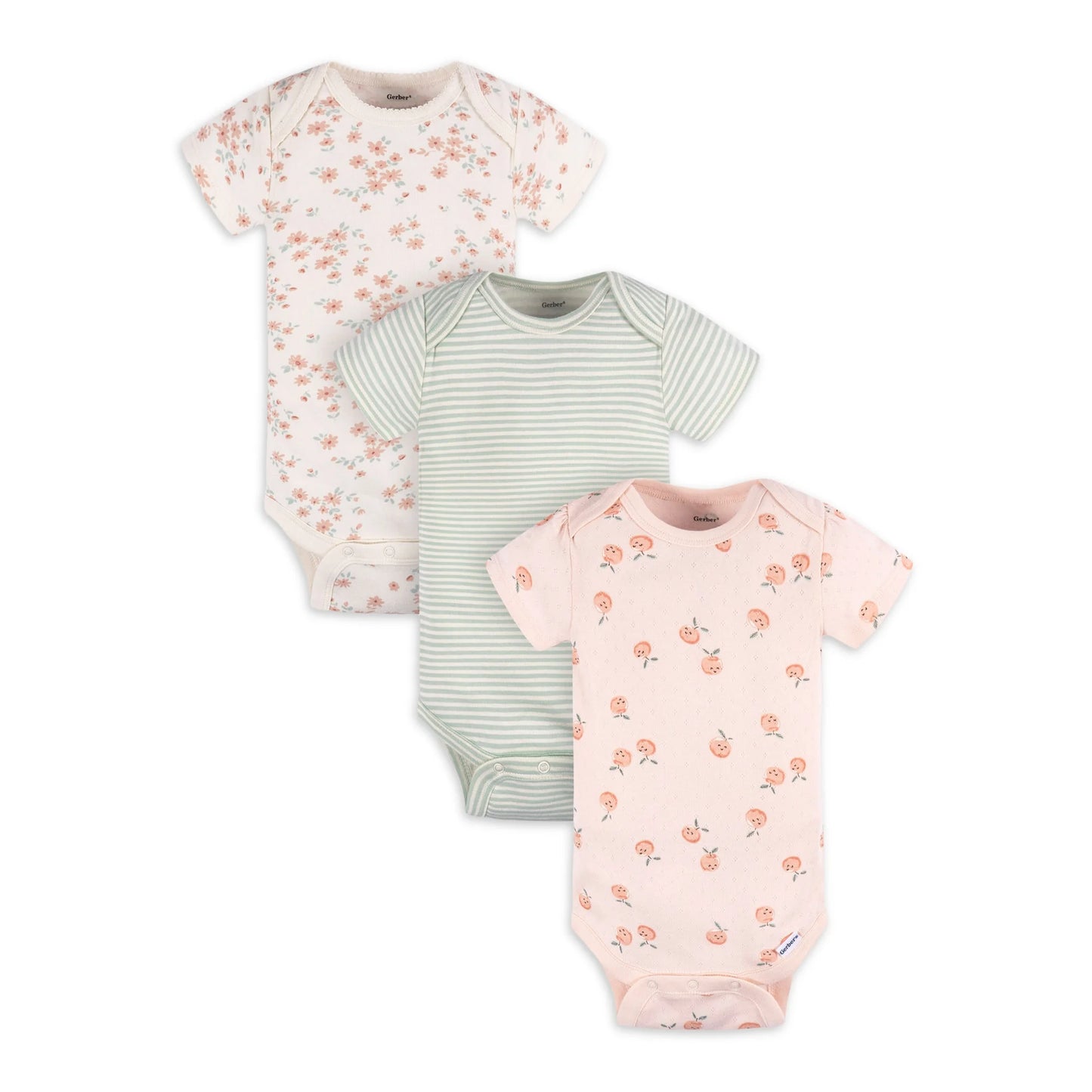 Gerber set 3 mamelucos flores durazno - Talla 3a6m