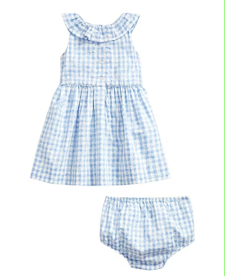 Ralph Lauren vestido celeste flores con calzón - Talla 24 meses