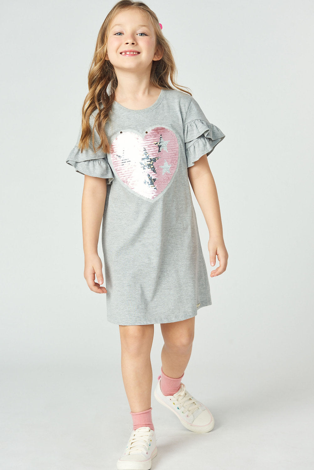 Infanti vestido gris corazón rosa - Talla 4