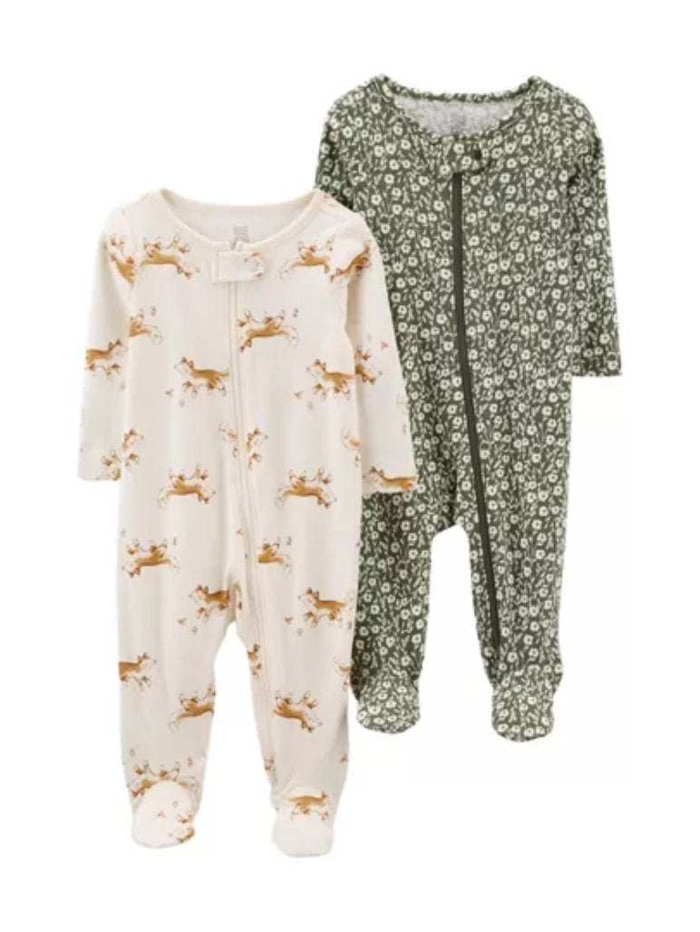 Carters set 2 pijamas verde floreado zorrillo - Talla 6 meses