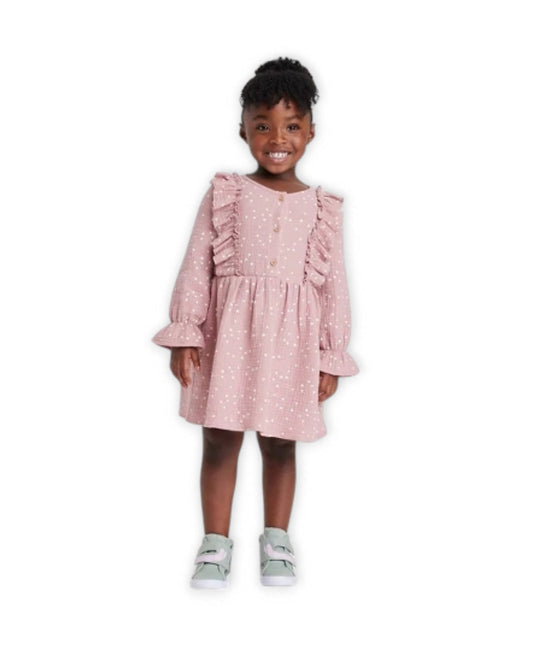 Grayson Collective vestido manga larga rosa puntos blancos - Talla 4T