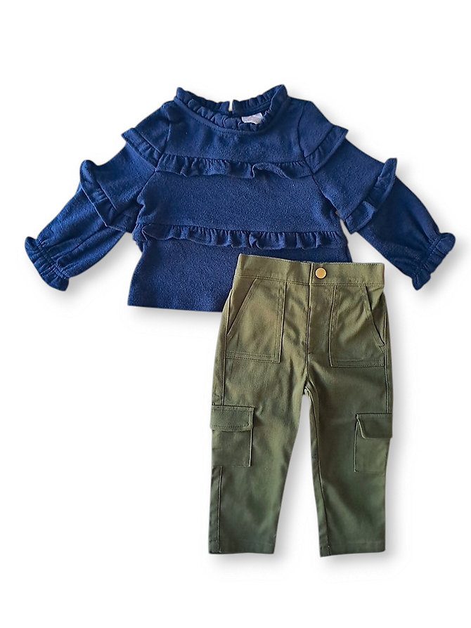 Wonder Nation conjunto pantalon verde y blusa manga larga azul - Talla 18 meses
