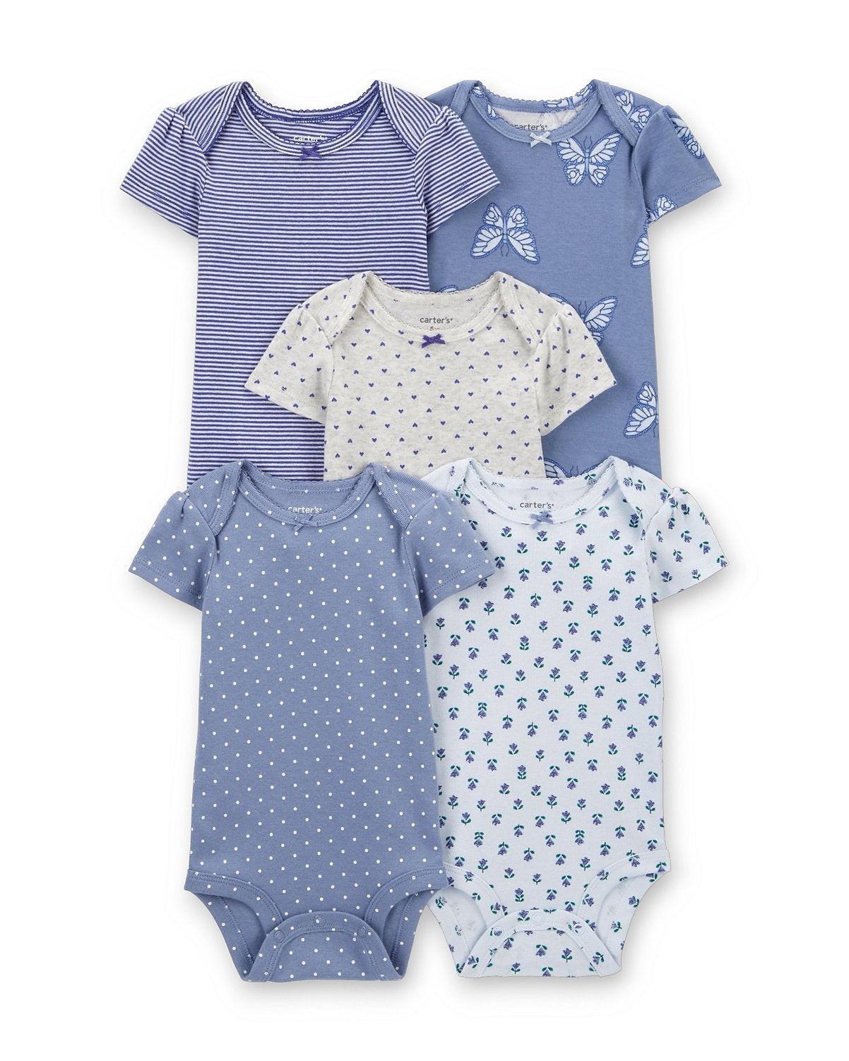 Carter's Set 5 mamelucos azul mariposa - Talla 6m 12m 18m