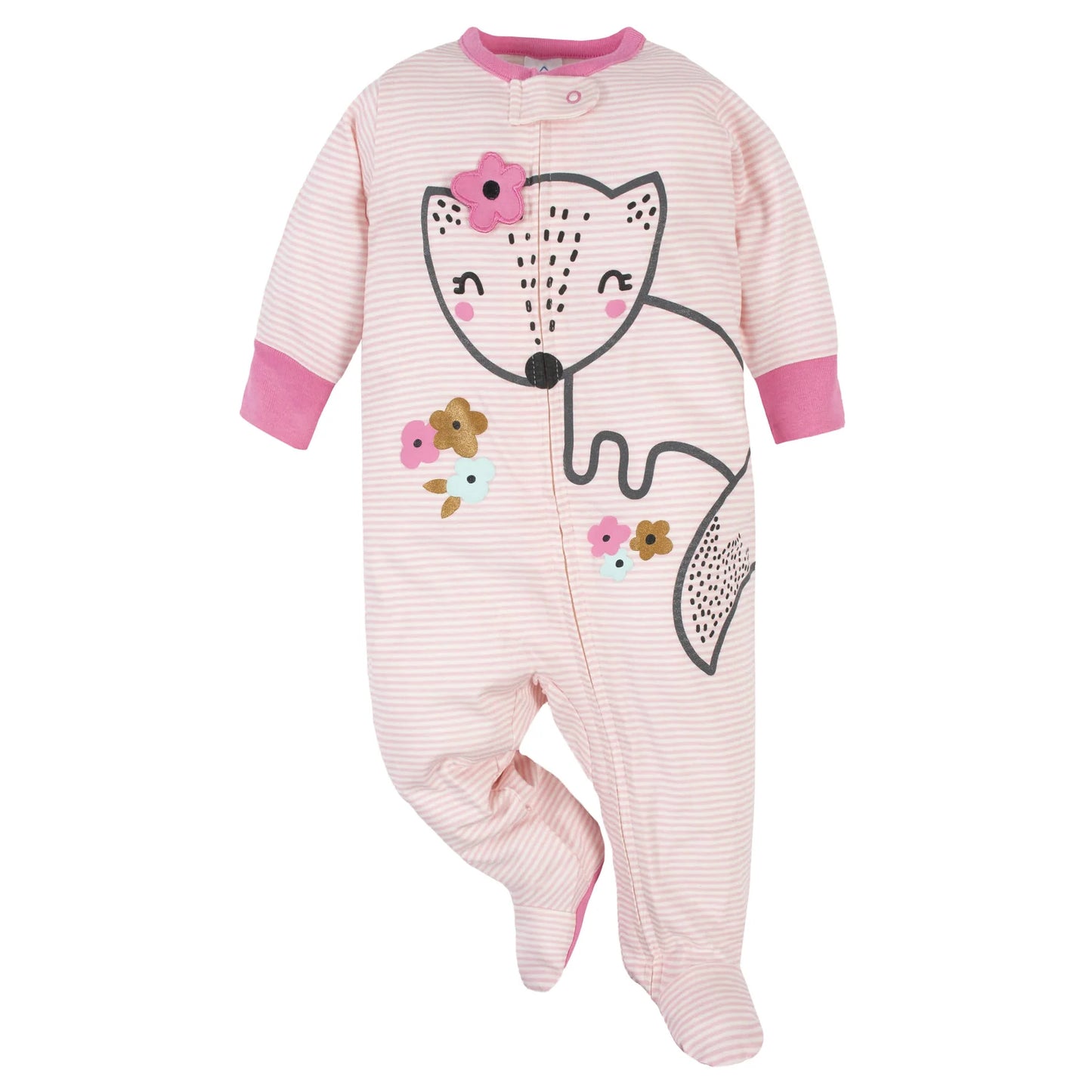 Gerber set 2 pijama pie cerrado zipper rosa zorrito - Talla 0a3m