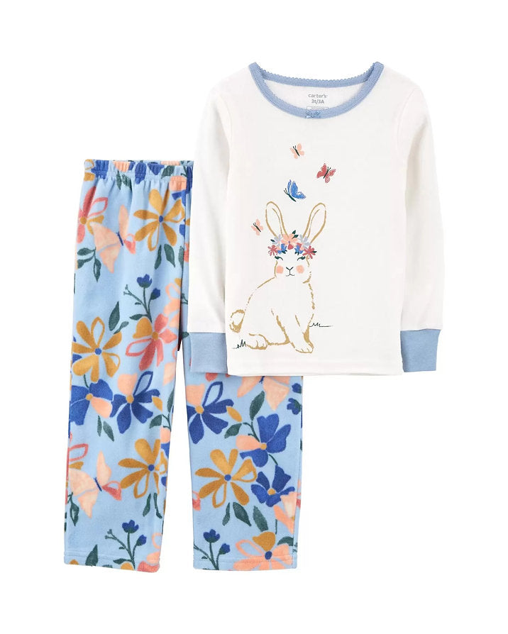 Carters pijama flores conejito pantalon tela polar - Talla 4T