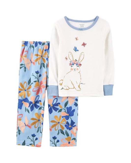 Carters pijama flores conejito pantalon tela polar - Talla 4T
