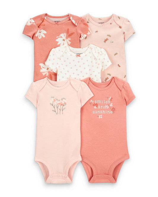 Carter's Set 5 mamelucos rosa flores libélula - Talla 6m 12m 18m 24m
