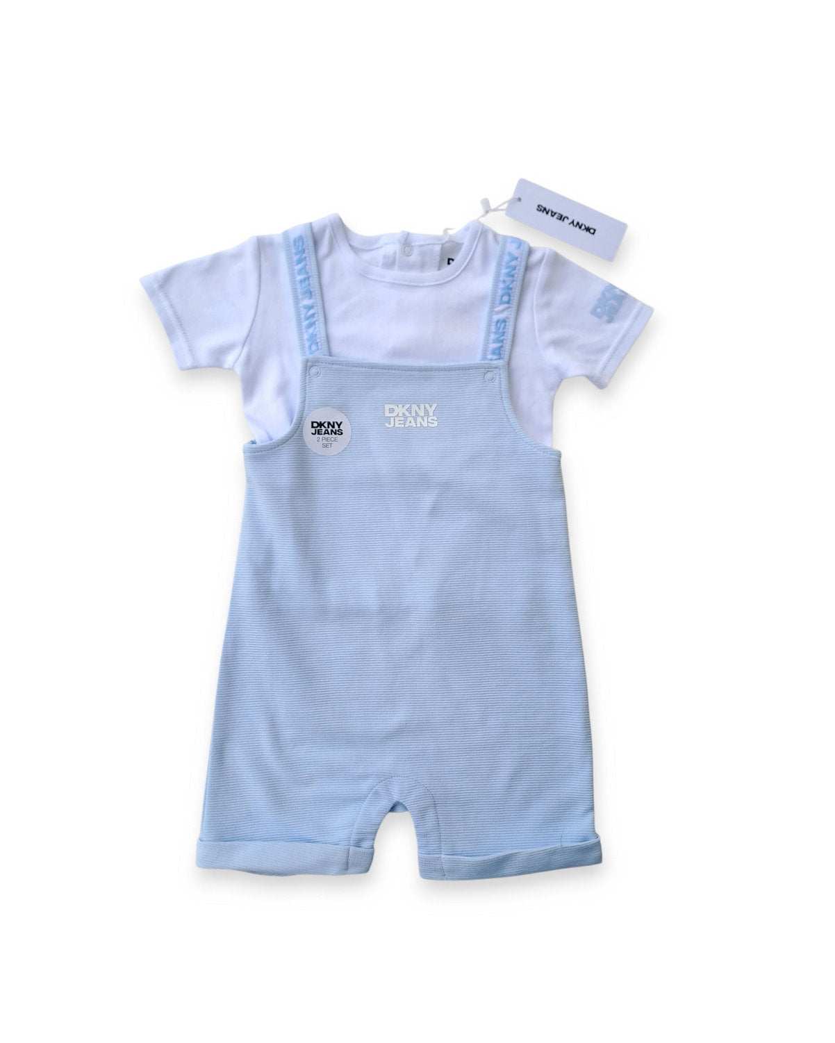 DKNY overall celeste y camiseta blanca - Talla 12a18 meses