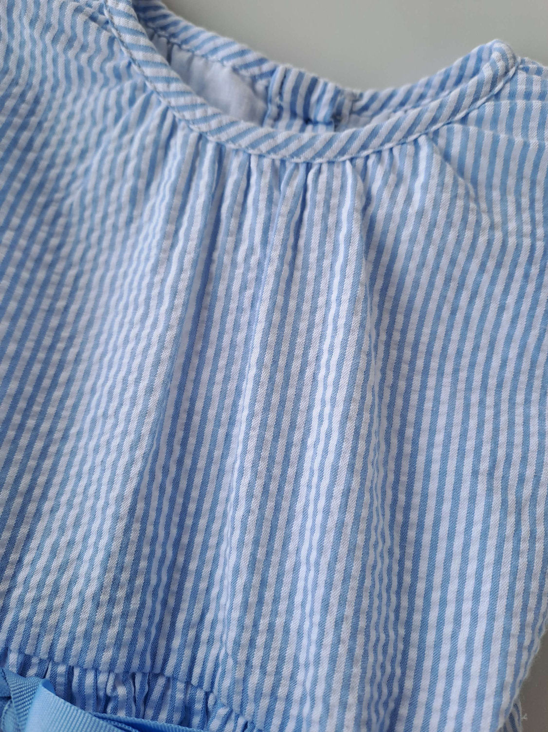 Young Hearts vestido celeste rayas blanco - Talla 12a18 meses