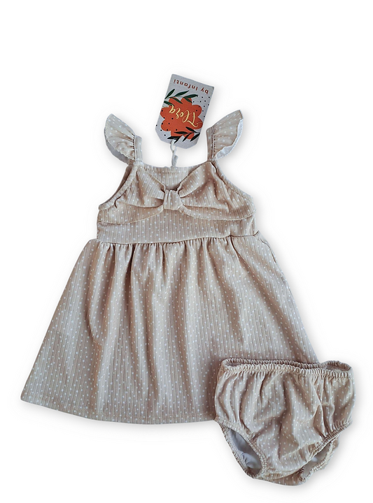 Infanti vestido beige puntos con calzon - Talla 6a9m 9a12m