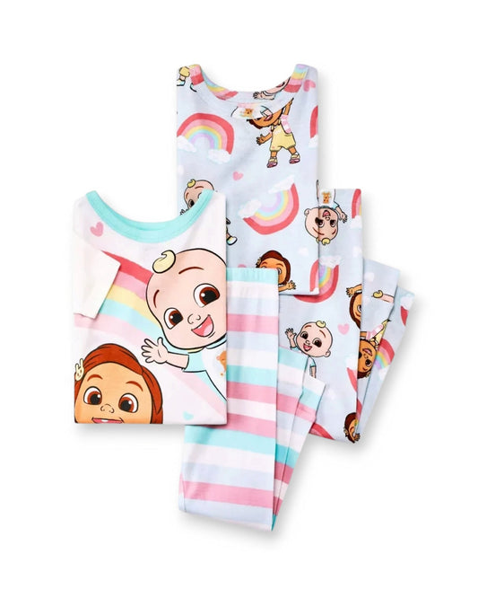 Cocomelon set 2 pijamas manga corta blanca celeste arcoiris - Talla 12m