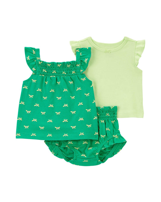 Carter's Set 3 piezas calzón y blusa verde y blusa lima - Talla 18m