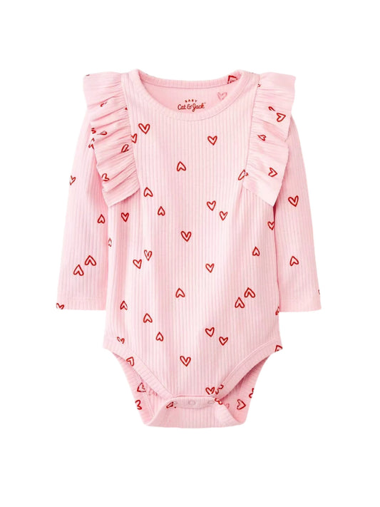 Cat & Jack mameluco manga larga rosa corazones - Talla 12 meses