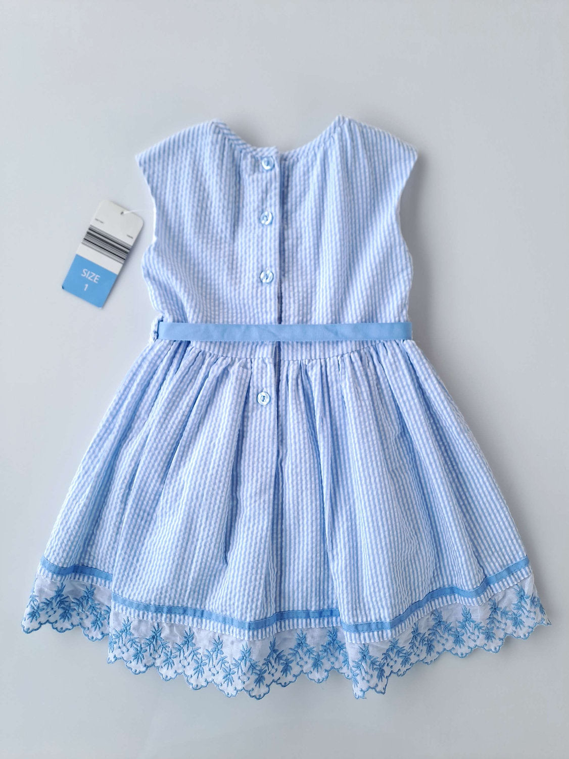 Young Hearts vestido celeste rayas blanco - Talla 12a18 meses