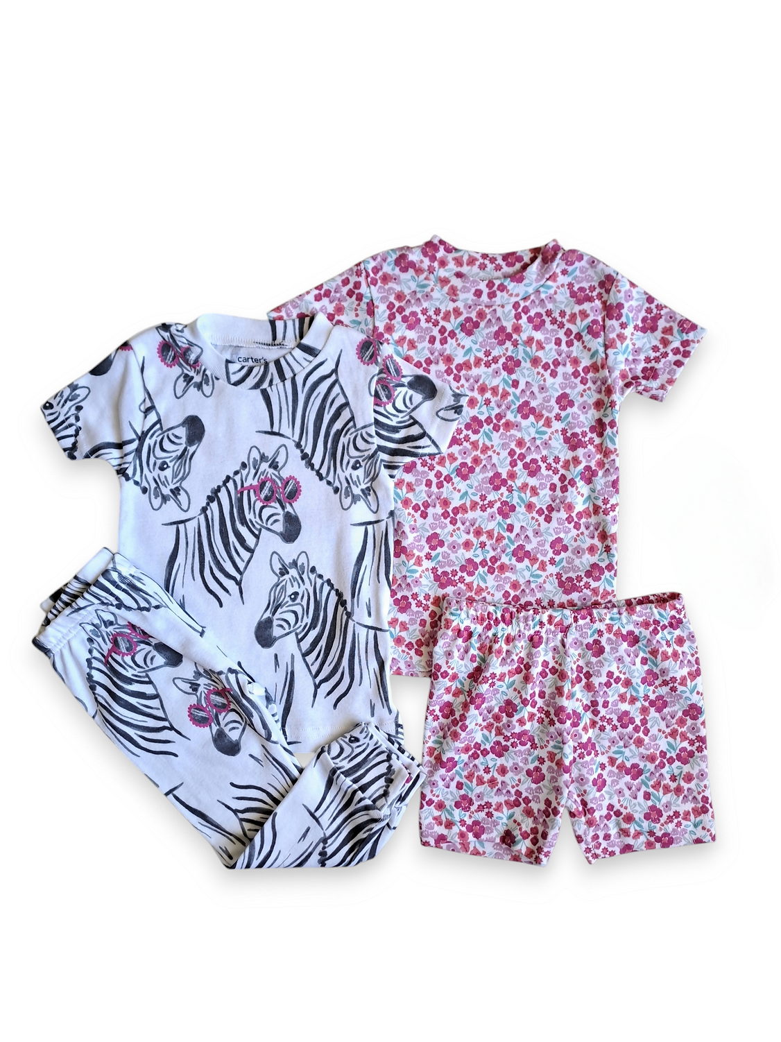 Carter's set 2 pijamas manga corta flores zebra - Talla 12 meses