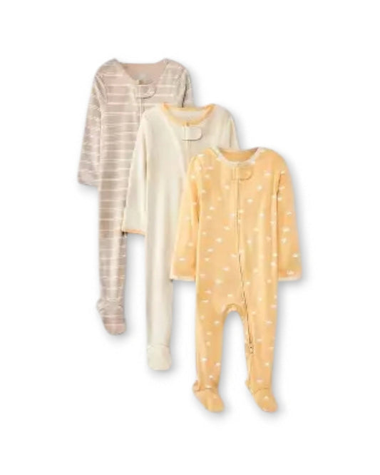 Cloud Island 3 pijamas pie cerrado doble zipper unisex - Talla 0a3 meses