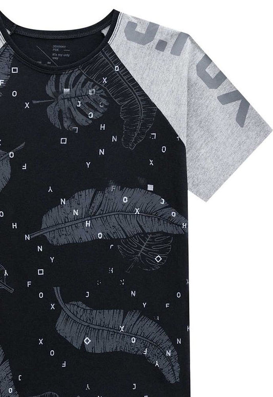 Jhonnie Fox camiseta negra estampada hojas - Talla 4T 6 y 8