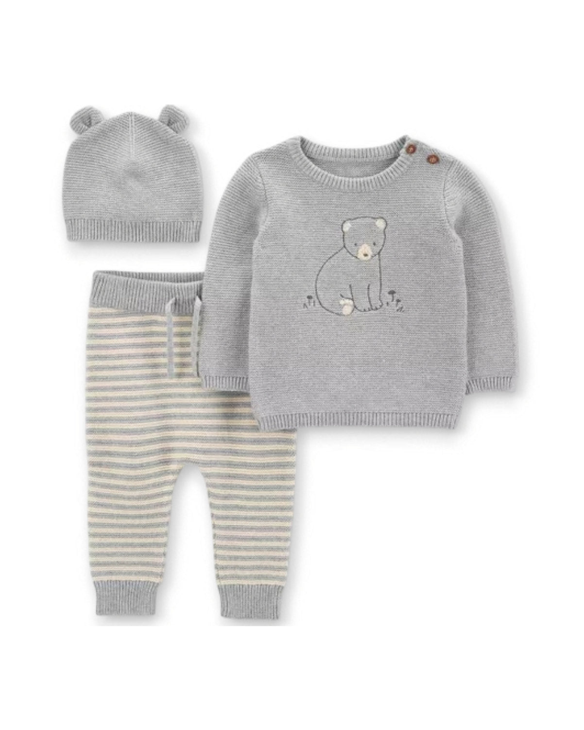 Carter's conjunto 3 piezas gris tejido oso - Talla 12 meses