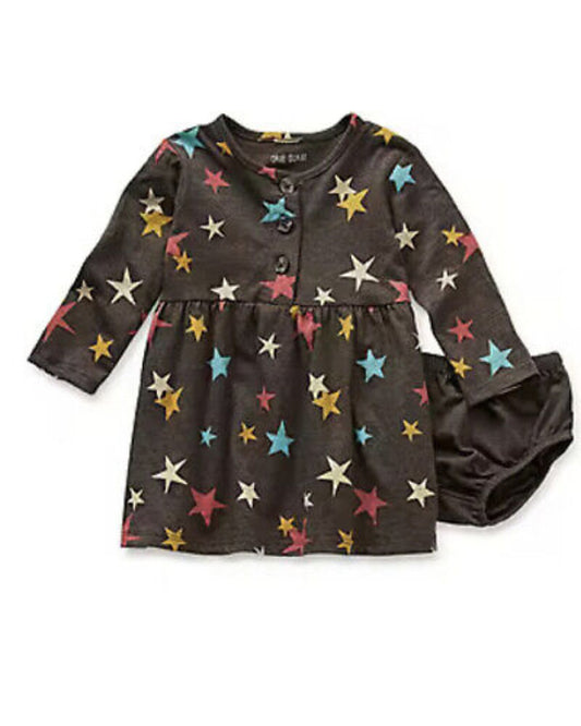 Okie Dokie vestido manga larga gris estrellas - 18 meses