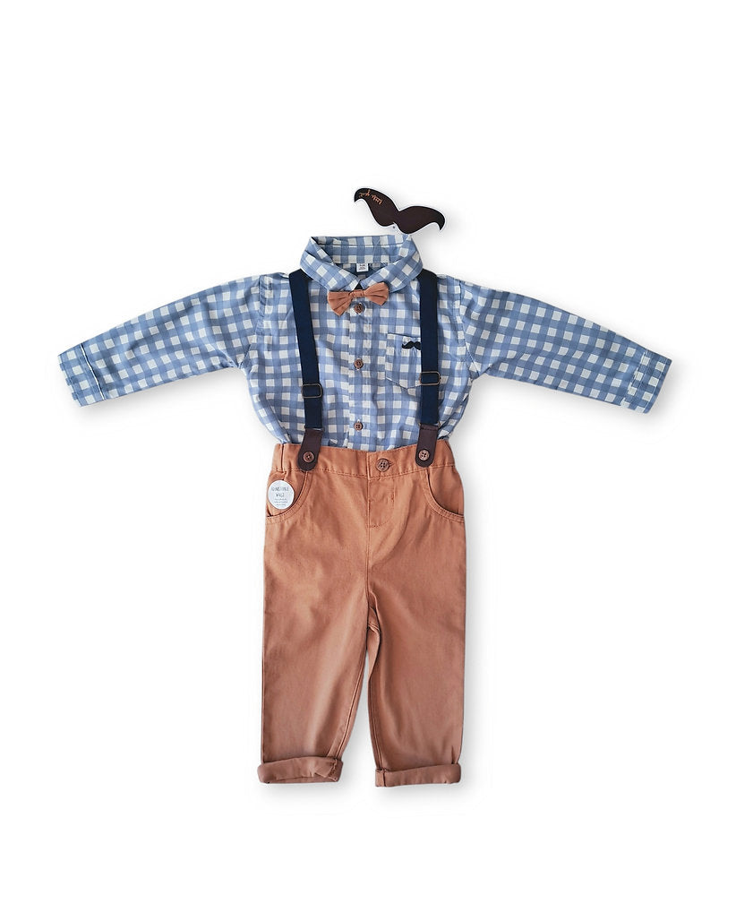 Little Gent conjunto pantalon camisa tirantes corbatin - Talla 6a12m 18a24m