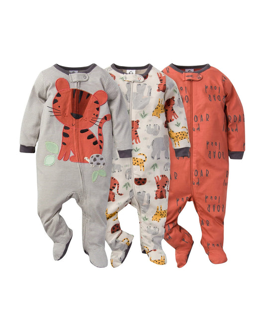 Gerber set 3 pijamas pie cerrado zipper safari - Talla 0a3 meses