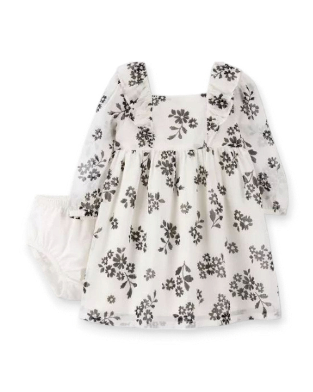 Carter's vestido blanco flores negras con calzón - Talla 9 meses