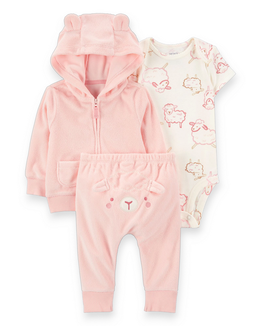 Carter's conjunto 3 piezas abrigo legging mameluco oveja - Talla 12 meses