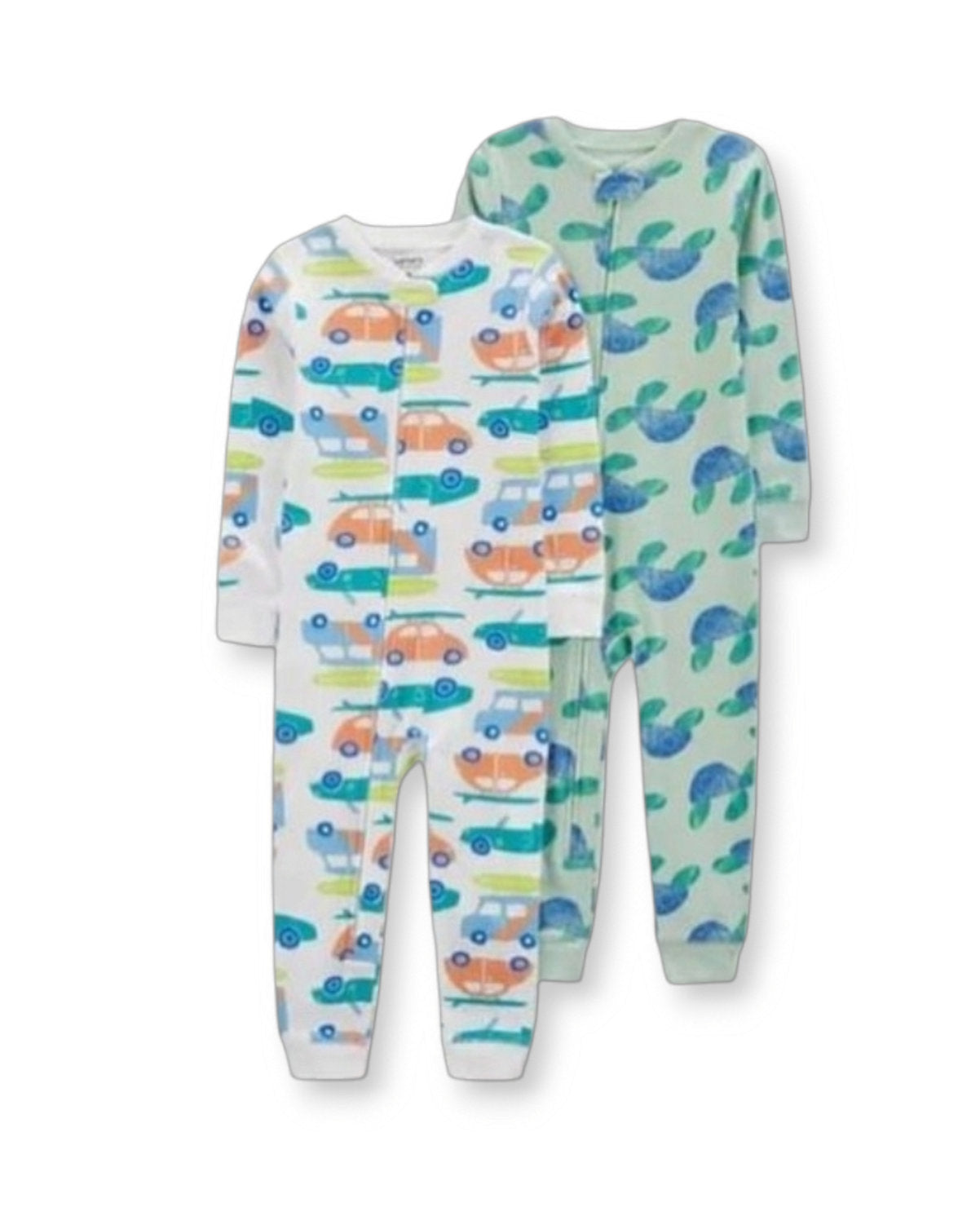 Carter's Set 2 pijamas pie abierto zipper carritos tortuga - Talla 18m