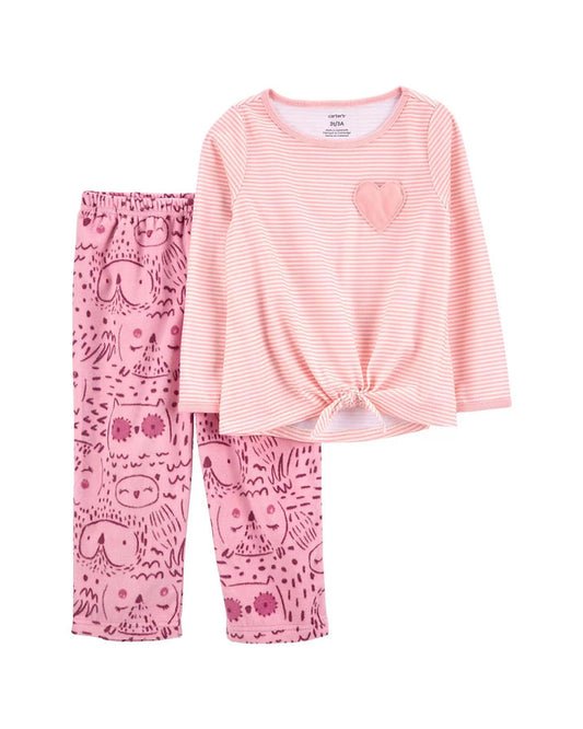 Carters pijama rosa buho corazon pantalon tela polar - Talla 2T 3T 4T