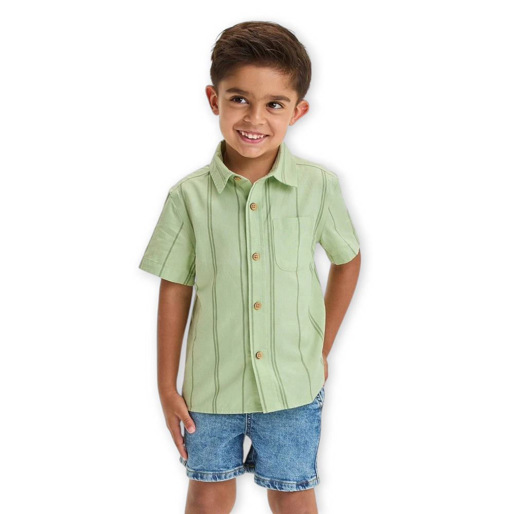 Cat & Jack camisa verde manga corta rayas - Talla 18 meses