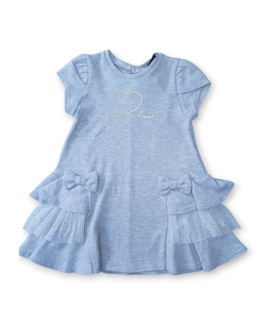 Infanti vestido gris corazon lazos - Talla 6a9m