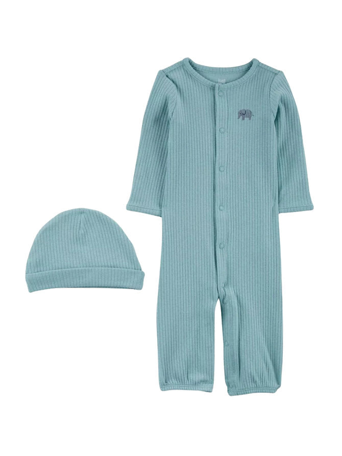 Carters pijama/saco celeste manga larga con gorro - Talla 6 meses