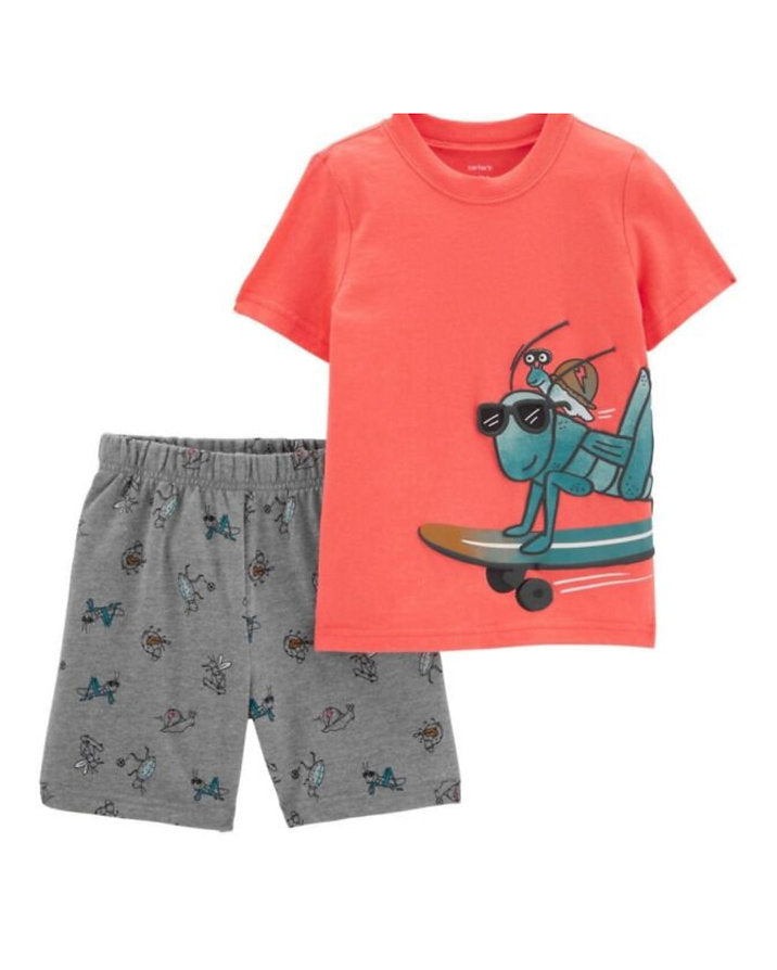 Carters conjunto 2 piezas short gris y camiseta saltamontes - Talla 6m